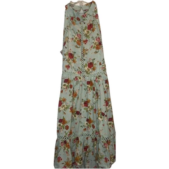 Sunday Mi Amor Anthropologie Mint Floral Cut out Back Halter Mini Dress Sz S NEW - Picture 1 of 9
